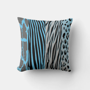 Coussin Zèbre Bleu Et Noir Imprimé