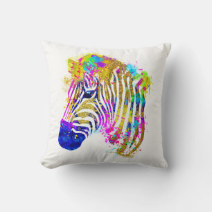 Coussin Zèbre Graphique avec Tache de Peinture Aquarelle A