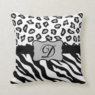 Coussin Zèbre noir & blanc & Peau Cheeta personnalisée