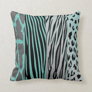 Coussin Zèbre Noir Et Aqua Animal Imprimé