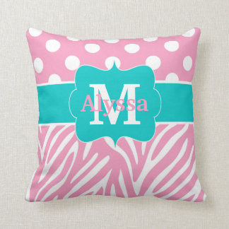 Coussin Zèbre rose de points de Teal personnalisé