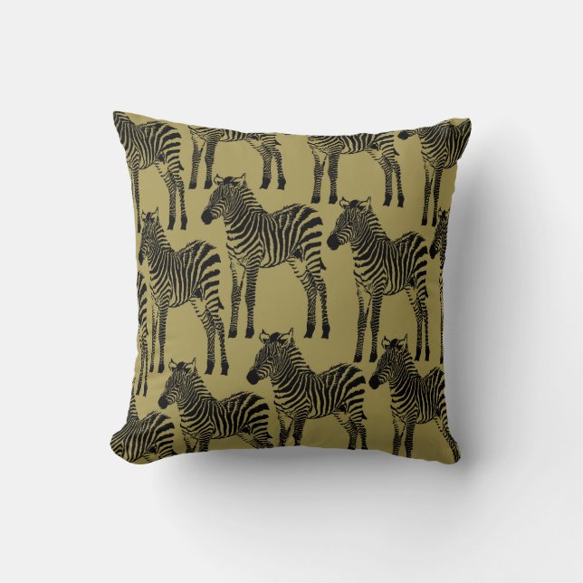 Coussin Zèbres Vert Olive (Recto)
