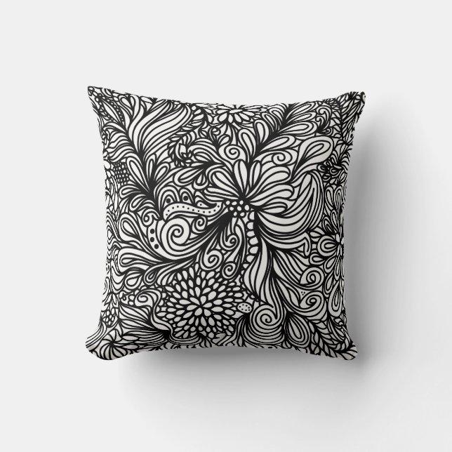 Coussin Zentangle flower and paisley doodle design (Recto)
