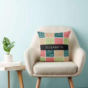 Coussin Zigzag, Chevron, En vichy, Pois, Votre Nom