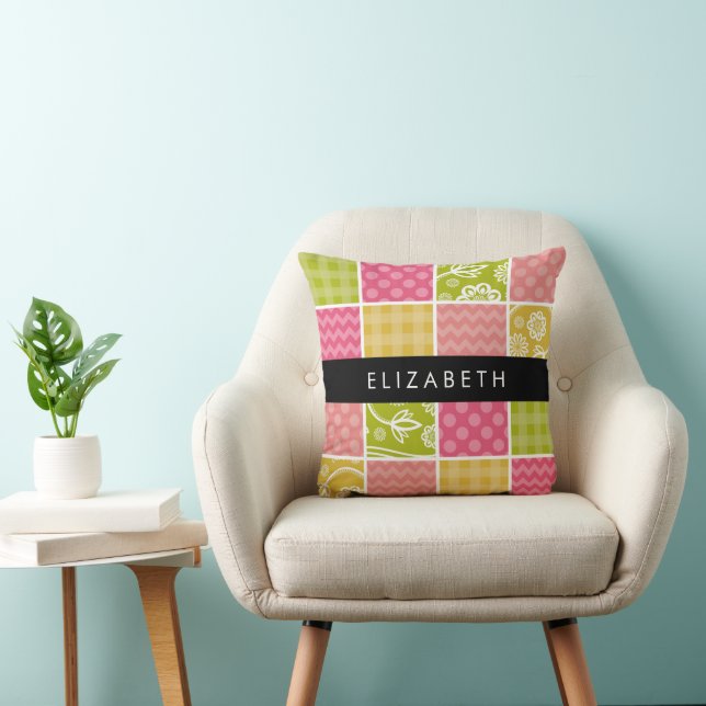 Coussin Zigzag, Chevron, Pois, En vichy, Votre Nom (Chaise)