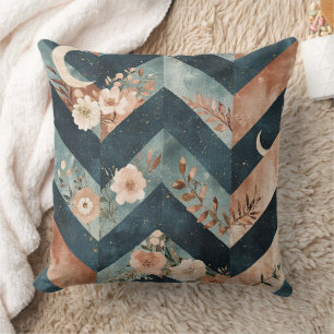 Coussin Zigzag Floral Artistique avec Symboles Lunaires