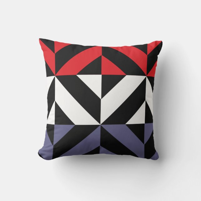 Coussin ZigZag géométrique rouge blanc et bleu (Recto)