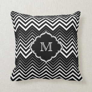 Coussin Zigzag noir et blanc monogramme Chevron