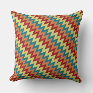 Coussin Zigzag turquoise, rouge, orange et jaune