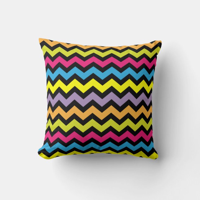 Coussin Zigzags noirs de Chevron avec des couleurs (Recto)