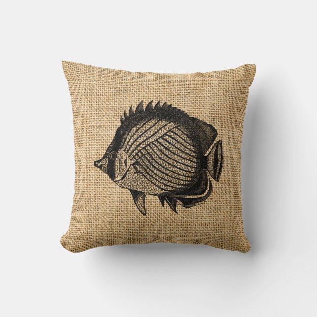 Coussins d'accents de poissons tropicaux de Burlap (Recto)