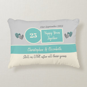 Coussins Décoratifs 25e anniversaire du Mariage argent et vert