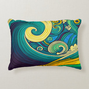 Coussins Décoratifs Abstrait rétro coloré les années 70 hippie Waves A