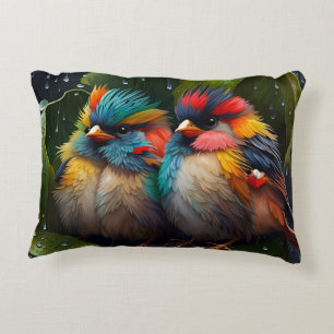 Coussins Décoratifs Adorable Fluffy Oiseaux colorés sous la pluie
