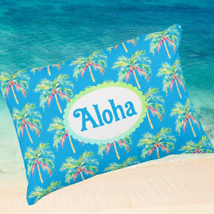 Coussins Décoratifs Aloha Palmier Tropical Bleu des Caraïbes