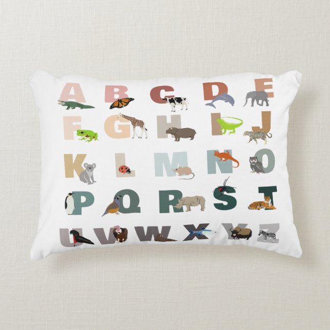 Coussins Décoratifs Alphabet ABC Animaux Mignons (Devant)