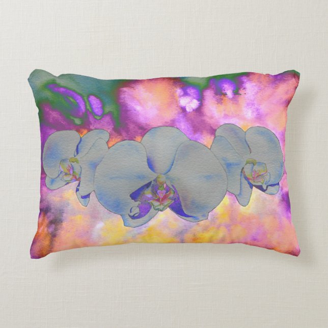 Coussins Décoratifs Aquarelle Abstraite orchidées tropicales (Devant)