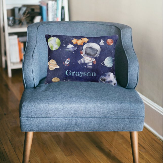 Coussins Décoratifs Aquarelle Astronaut Galaxie Planète Enfants (Watercolor Astronaut Galaxy Planet Kids Accent Pillow)