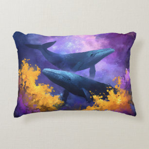 Coussins Décoratifs Aquarelle Baleines Jardin Océan Abstrait