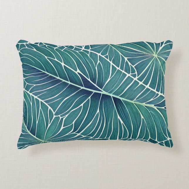 Coussins Décoratifs Aquarelle Bleu Vert Turquoise Feuilles tropicaux (Devant)