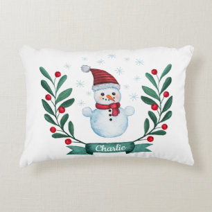 Coussins Décoratifs Aquarelle de Noël Snowman Custom