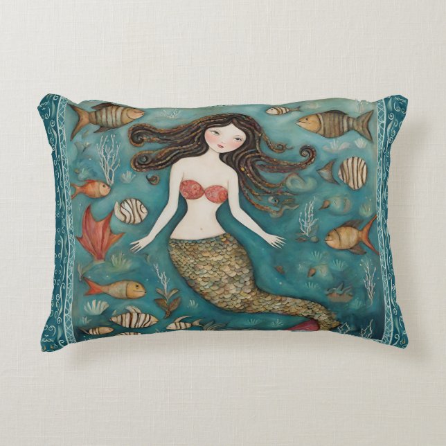 Coussins Décoratifs Aquarelle de sirène (Devant)