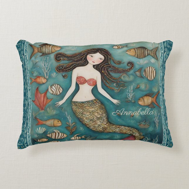 Coussins Décoratifs Aquarelle de sirène personnalisée (Devant)