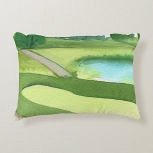 Coussins Décoratifs Aquarelle de terrain de golf avec bunker et eau
