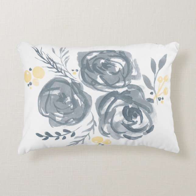Coussins Décoratifs Aquarelle grise et jaune (Devant)