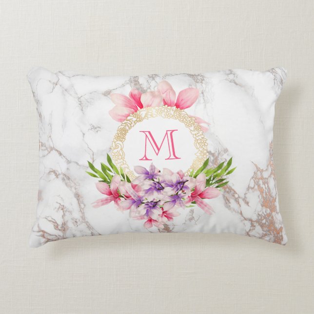 Coussins Décoratifs Aquarelle Magnolias, Faux Marble Texogramme (Devant)