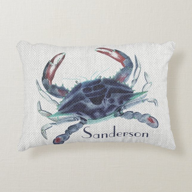 Coussins Décoratifs Aquarelle marine bleu crabe (Devant)