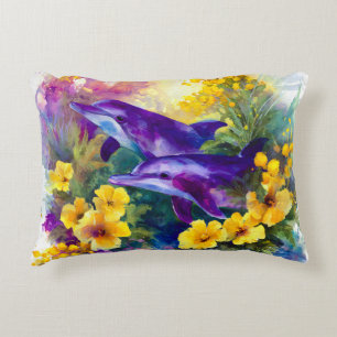 Coussins Décoratifs Aquarelle Océan Dauphins Fleurs Tropicales