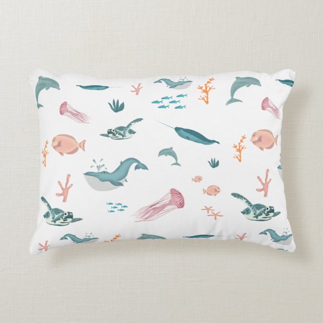 Coussins Décoratifs Aquarelle Océan Motif d'animaux marins (Devant)