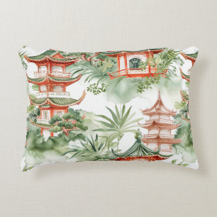 Coussins Décoratifs Aquarelle Pagode asiatique dans paysage verdoyant