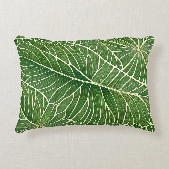Coussins Décoratifs Aquarelle Vert Feuilles tropicaux (Devant)