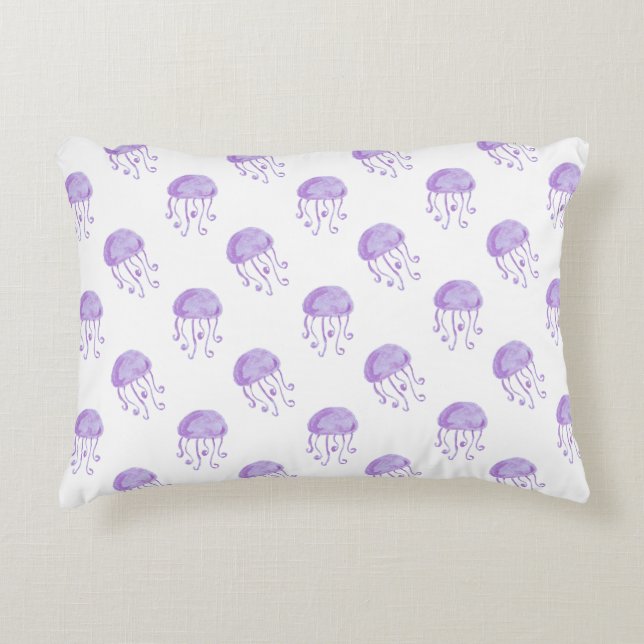 Coussins Décoratifs aquarelle violet méduse conception de plage (Devant)