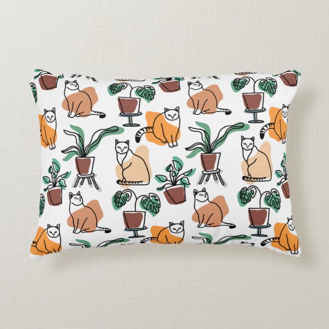 Coussins Décoratifs Art de trait dessin chats et fleurs (Devant)