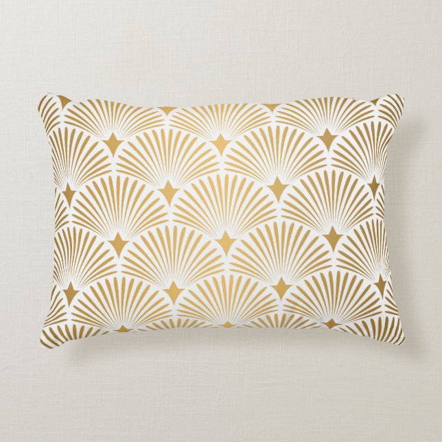 Coussins Décoratifs Art Déco : Elégance Gold-White. (Devant)