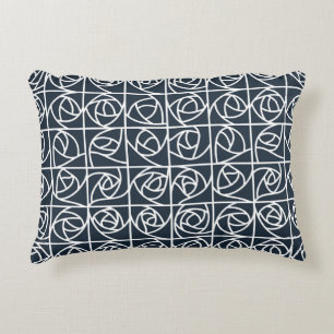 Coussins Décoratifs Art Déco Rose Carrés Stylisé Floral bleu marine