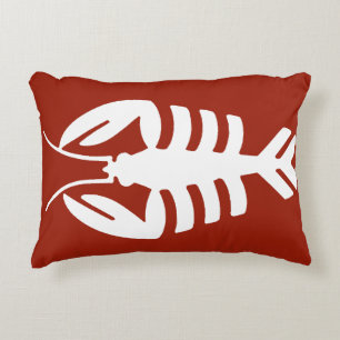 Coussins Décoratifs Art Déco vintage animal, homard blanc sur fond rou