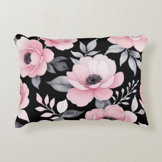 Coussins Décoratifs art floral rose et noir