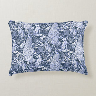 Coussins Décoratifs Art nouveau Peacock Imprimer, Navy et Blanc