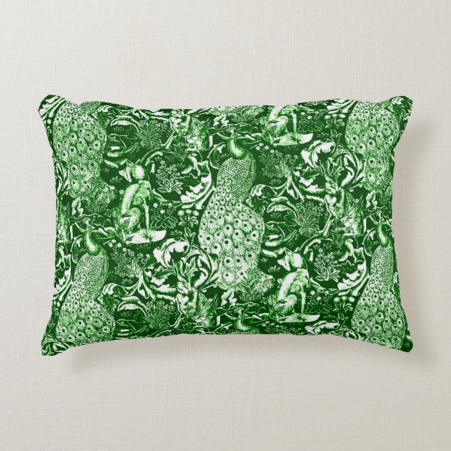 Coussins Décoratifs Art Nouveau Peacock Imprimer, Vert Forêt (Devant)