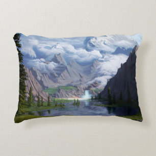 Coussins Décoratifs Art numérique de cascade du lac Montagnes 3D illus