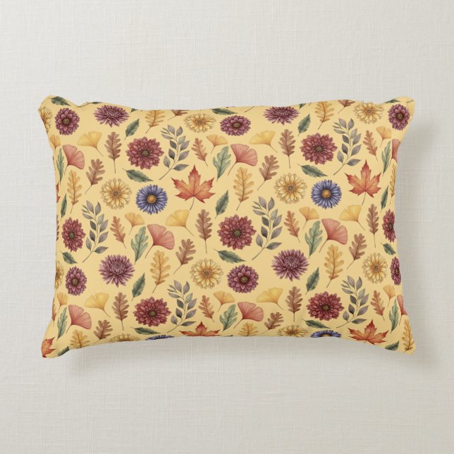 Coussins Décoratifs Automne Feuilles et fleurs Motif (Devant)