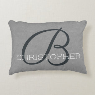 Coussins Décoratifs B Monogramme Initial Élégant Nom Noir Blanc Gris