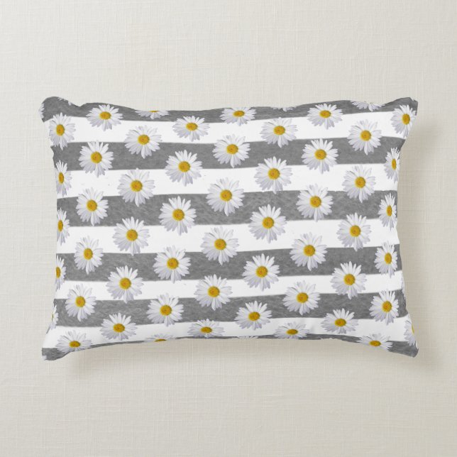Coussins Décoratifs Baisers blancs sur bandes gris et blanc (Devant)
