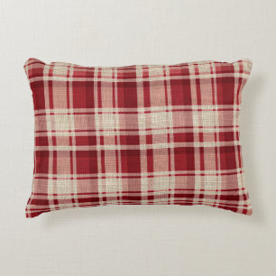 Coussins Décoratifs Bandes Plaid Crème Rouge
