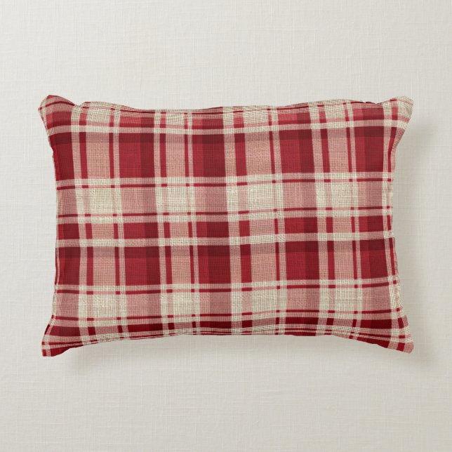 Coussins Décoratifs Bandes Plaid Crème Rouge (Devant)