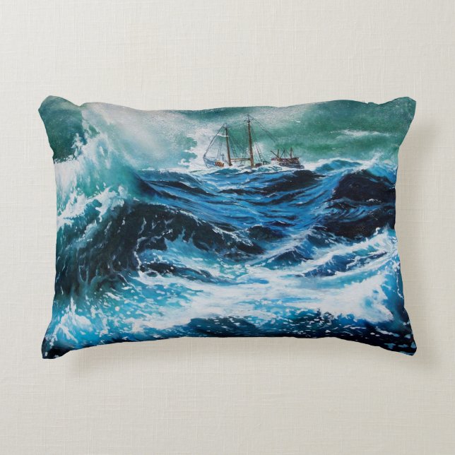 Coussins Décoratifs Bateau dans la mer dans la tempête (Devant)